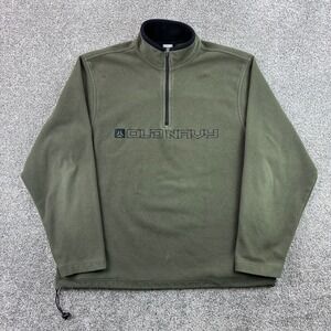 Vintage Old Navy Fleece 1/4 Zip Pullover Mens XL Olive Green Spell Out Logo